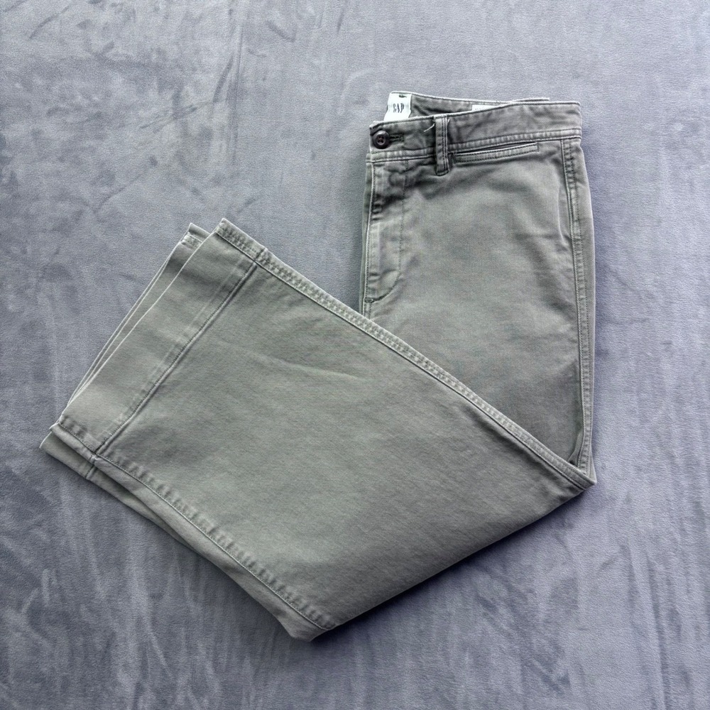 Gap High Rise Wide Leg Crop Pants Olive Green 10 Petite Stretch Cotton Twill